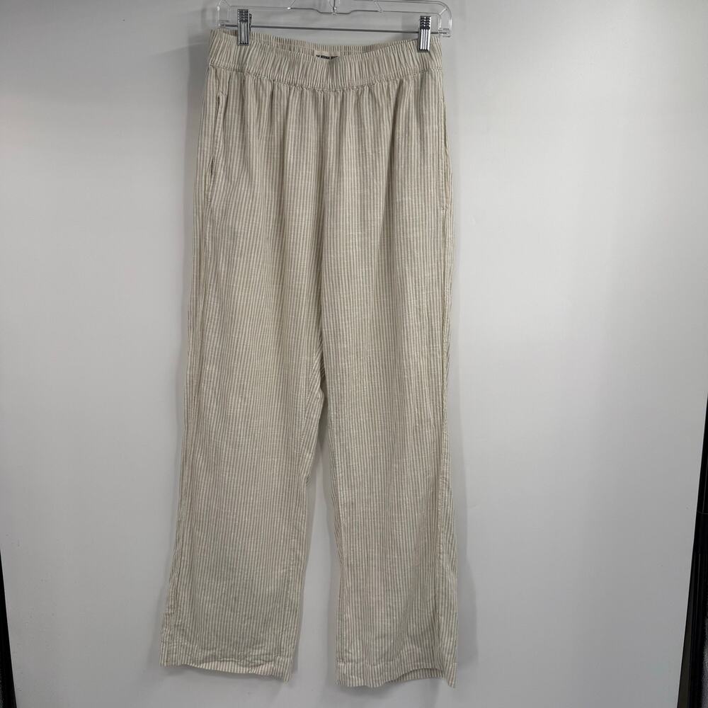 The Normal Brand 100% Cotton Pants Womens Medium Beige Stripe Wide Leg Trousers